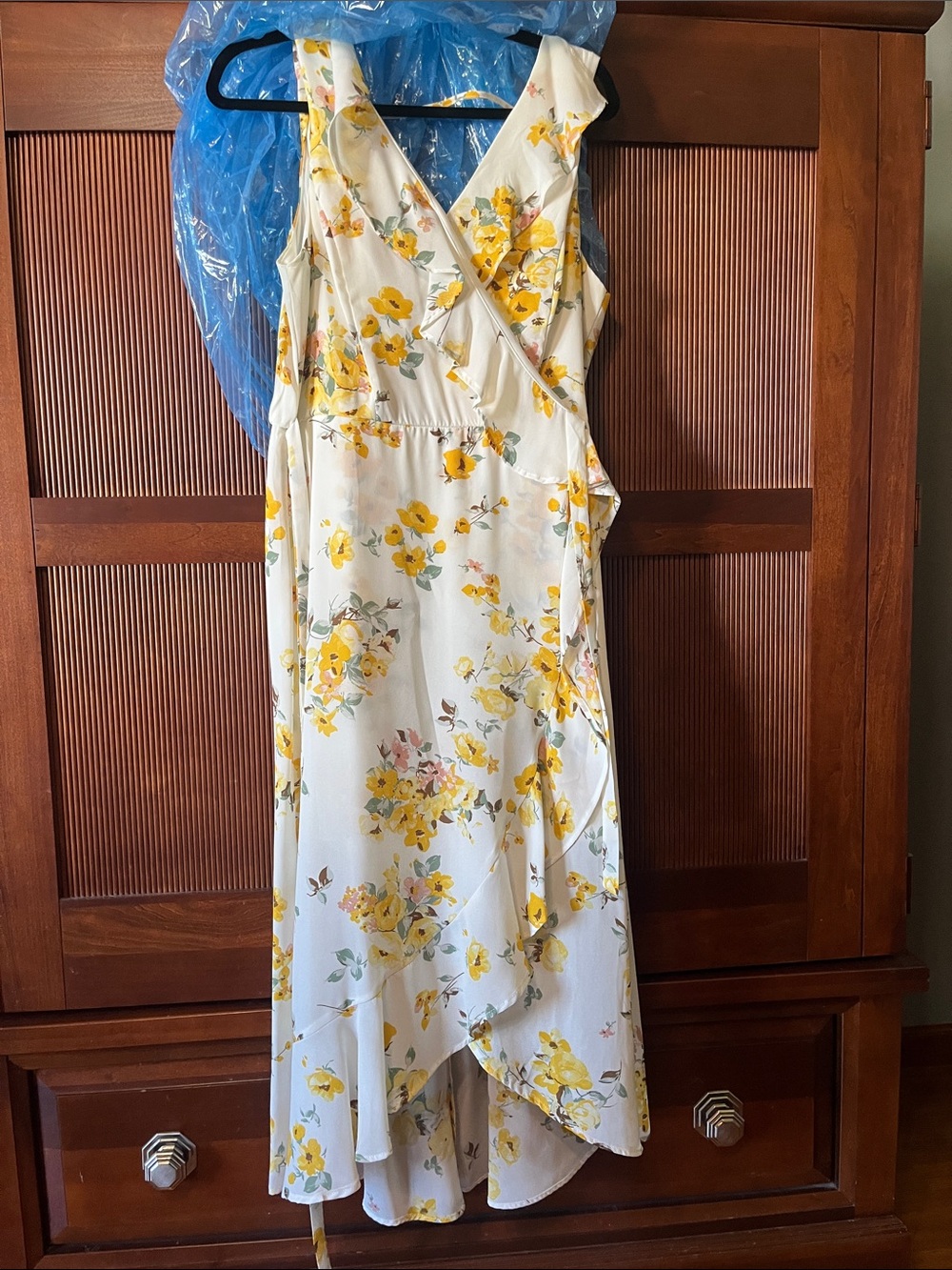 Floral Yellow & White Wrap Midi Dress